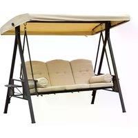 Outsunny Steel Swing Chair Hammock Garden 3 Seater Canopy Cushion Shelter Outdoor Bench Beige