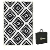 Outsunny Waterproof Outdoor Rug W/ LED String Light, 182 x 274cm, Black & White