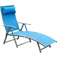 Outsunny Sun Lounger Steel Frame Outdoor Folding Chaise Texteline Lounge Chair Recliner with Headrest & 7 Levels Adjustable Backrest, Blue