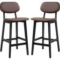HOMCOM Bar Stools Set of 2, Modern Breakfast Bar Chairs, Faux Leather Upholstered Kitchen Stools with Backs and Wood Legs, Brown