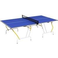 SPORTNOW 9FT Folding Table Tennis Table, Fold Into Quarters, Portable Full Size Ping Pong Table with Cover, Net, Paddles, Balls, Blue