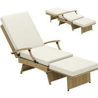 Outsunny 80 Reclining Rattan Lounger - White/Beige