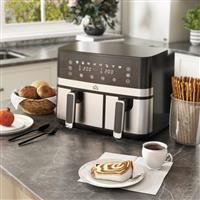 HOMCOM Dual Air Fryer, 8.5L Family Size Double Air Fryer Oven with 8-In-1 Presets, Smart Finish, Digital Display, Recipe, Timer for Oil Free & Low Fat Healthy Cooking, 2700W
