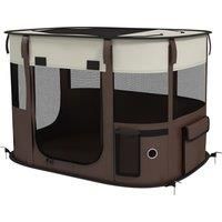 PawHut Foldable Dog Pen with Storage Bag for Indoor/Outdoor Use, Brown
