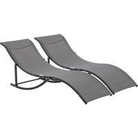 Outsunny Set of 2 S-shaped Foldable Lounge Chair Sun Lounger Reclining Outdoor Chair for Patio Beach Garden Grey