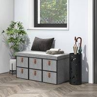 HOMCOM Shoe Bench with Cushioned Seat, 6 Fabric Drawers