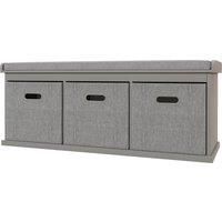 HOMCOM Shoe Bench with Seat, Shoe Storage Bench with Cushion and 3 Fabric Drawers for Entryway, Hallway, Living Room, Bedroom, Grey