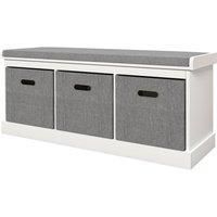 HOMCOM Shoe Bench with Seat, Shoe Storage Bench with Cushion and 3 Fabric Drawers for Entryway, Hallway, Living Room, Bedroom, White
