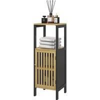 HOMCOM Slim Bathroom Storage Cabinet, Small Bamboo Bathroom Cabinet with Open Compartment and Adjustable Shelf, Black