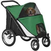 PawHut Large Dog Stroller Dog Pram Foldable Pet Pushchair with Safety Leashes for Medium, Large Dogs - Green
