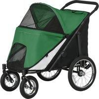 PawHut Foldable Pet Stroller with Washable Cushion, Storage Bags, Safety Leash for Medium and Large Dogs Cats Travel, Dark Green
