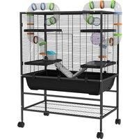 PawHut Large Hamster Cage Gerbil Cage with Tubes, Storage Shelf, Ramps, Platforms, Running Wheel - Black