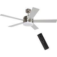 HOMCOM Ceiling Fan with Light, 132cm Flush Mount LED Ceiling Fan Light with 5 Reversible Blades, Remote Control, for Bedroom Living Room, Silver and Beech Wood-effect