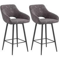 Homcom Bar Stools Set Of 2 Velvet-touch Fabric Counter Height Bar Chairs Grey
