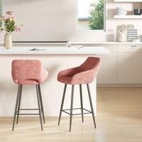 Homcom Velvet-touch Fabric Bar Stools Set Of 2 Pink, none