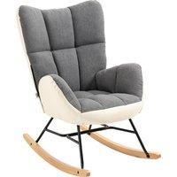 HOMCOM Rocking Chair for Nursery, Upholstered Wingback Armchair with Steel and Wood Legs for Living Room, Bedroom, Balcony, Grey and Cream