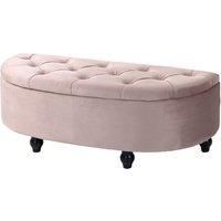 HOMCOM Semi-Circle Bed End Bench Ottoman with Storage Tufted Upholstered Accent Seat Footrest Stool with Rubberwood Legs for Bedroom & Entryway, Pink