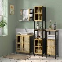 HOMCOM Bamboo Blend Retro Cut Out Under Sink Cabinet, none