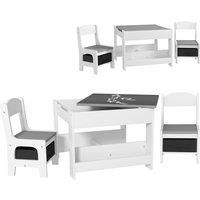 HOMCOM 3PCs Kids Table and Chair Set with Blackboard, Storage, Bookshelves, Grey