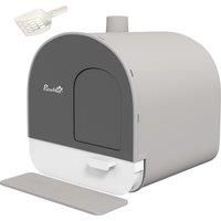 PawHut Hooded Cat Litter Box, Kitten Litter Tray, with Lid, Scoop, Filter, Flap Door, Light Grey