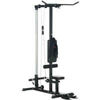 SPORTNOW Pull Up Station with Adjustable Seat, Power Tower for Chin up and Lat Pulldown Exercises, Multi-Function Fitness Equipment with Flip-Up Footplate, for Home Gym, Black