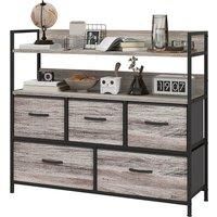 HOMCOM Rustic Chest of Five Fabric Drawers - Grey Wood Effect