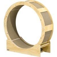 PawHut Cat Wheel with Brake, Scratching Pads, Oak
