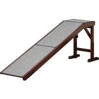 PawHut Pet Ramp for Dogs Non-slip Carpet Top Platform Pine Wood 188 x 40.5 x 63.5, Brown, Grey
