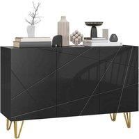 HOMCOM Storage Cabinet with High Gloss, Freestanding Sideboard with Adjustable Shelves, Soft-Close Doors and Gold Tone Hairpin Legs for Living Room, Dining Room, Hallway, Black