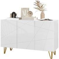 HOMCOM Storage Cabinet with High Gloss Front, Freestanding Sideboard with Adjustable Shelves, Soft-Close Doors and Gold Tone Hairpin Legs for Living Room, Dining Room, Hallway, White