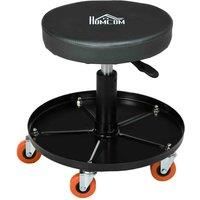 HOMCOM Workshop Stool with Pneumatic Adjustable Height, Rolling Mechanic Stool with 360 Degree Swivel Padded Seat and Tool Tray for Garage, Workshop, Auto Repair