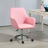 Vinsetto Home Office Chair Leather feel Fabric Swivel Chair With Armrests Pink