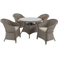 Outsunny 5 Pieces Outdoor Patio PE Rattan Dining Set, Four Seater Garden Furniture - 4 Chairs & Round Table w/ Umbrella Hole, Mixed Grey