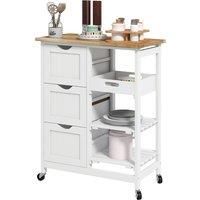 HOMCOM Rolling Kitchen Island Cart, Bar Serving Cart, Compact Trolley on Wheels with Wood Top, Shelves & Drawers for Home Dining Area, White