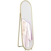 Homcom Oval Full Length Mirror With Metal Frame Hanging Or Leaning Gold Tone