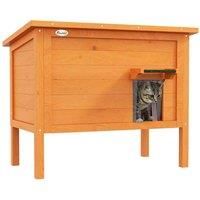 PawHut Wooden Insulated Outdoor Cat House - Orange, Orange