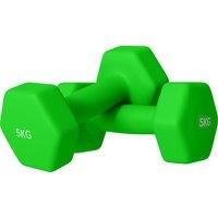 SPORTNOW 2 x 5kg Hexagonal Dumbbells Weights Set with Non-Slip Grip for Home Gym Workout, Green Aosom UK