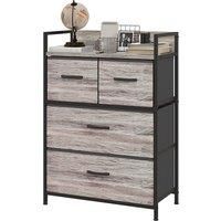 HOMCOM Rustic Chest of Four Fabric Drawers - Grey Wood Effect