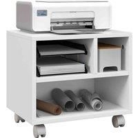 HOMCOM 2-Tier Printer Stand with Storage, Under Desk Printer Cart on Wheels with 3 Compartments, Desktop Printer Table for Home Office, White