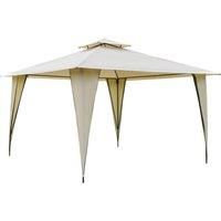 Outsunny 3.5x3.5m Side-Less Outdoor Canopy Tent Gazebo w/ 2-Tier Roof Steel Frame Garden Party Gathering Shelter Beige