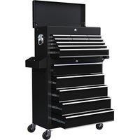 HOMCOM Rolling Tool Cabinet on Wheels with 14 Drawers, Pegboard and Side Rack, Lockable Top Tool Chest and Roller Cabinet Combo for Workshop and Home, Black