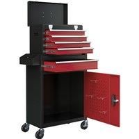HOMCOM Rolling Tool Cabinet on Wheels with 5 Drawers and Lockable Cabinet, Portable Top Tool Chest and Roller Cabinet Combo for Workshop and Home, Red