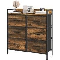 HOMCOM Rustic Chest of Six Fabric Drawers - Brown Wood Effect