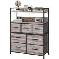 HOMCOM Rustic Chest of Seven Fabric Drawers - Grey Wood Effect