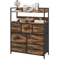 HOMCOM Rustic Chest of Seven Fabric Drawers - Brown Wood Effect