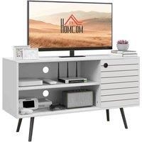 Homcom Tv Unit For 50inch Tvs With 2 Open Shelves Door And 2 Cable Holes White