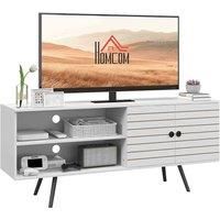 Homcom Tv Unit For 65inch Tvs With 2 Open Shelves Door And 2 Cable Holes White