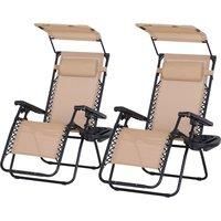 Outsunny 2 Piece Foldable Reclining Garden Chair w/ Headrest, Zero Gravity Deck Sun Lounger Seat Chair w/ Footrest, Cup Holder & Canopy Aosom UK
