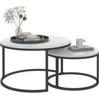 HOMCOM Nest of Tables, Round Coffee Table Set of 2, Coffee Tables with Steel Frame for Living Room, Marble White