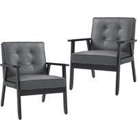HOMCOM 2 Pieces Armchairs, PU Leather Accent Chairs, Occasional Chairs with Beech Wood Frame for Living Room, Reception, Bedroom, Balcony, Grey